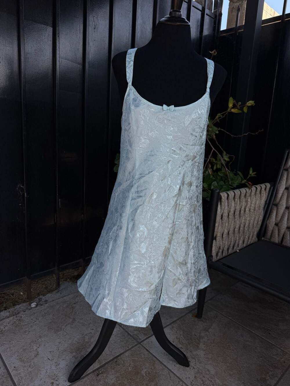 Morgan Taylor Intimates Slip Dress Size M Blue Jacquard Satin